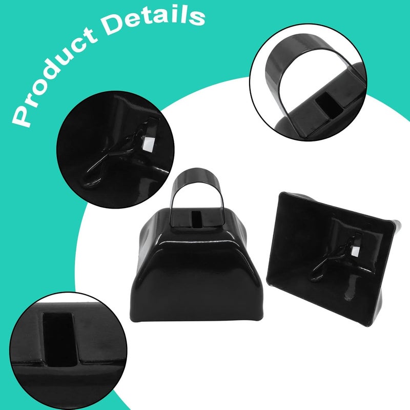 Suiwotin 6 Pack Metal Cowbells with Handle, 3 Inch Loud Noise Makers for Sporting Events, Football Games, Weddings & Celebrations - Steel Cow Bell for Cheering, Parties, Ranch (Black) - Image 3